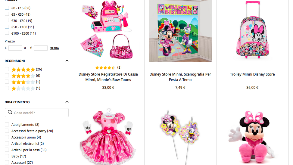 I prodotti di Minnie sul sito ShopDisney