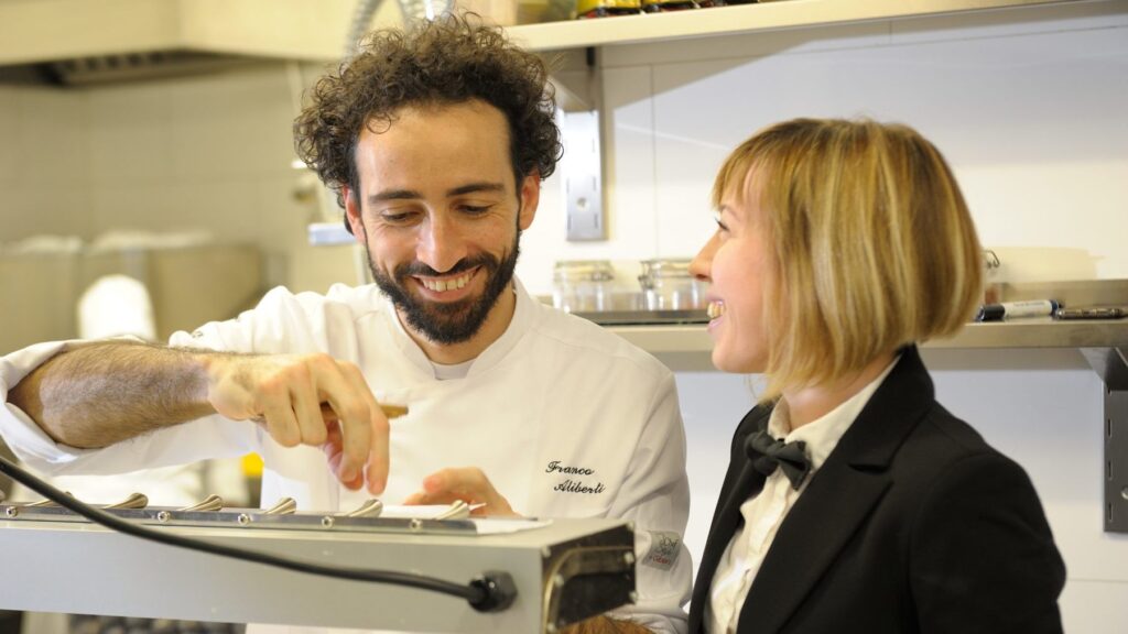 Franco Aliberti con Monica Angeli, restaurant manager e sommelier