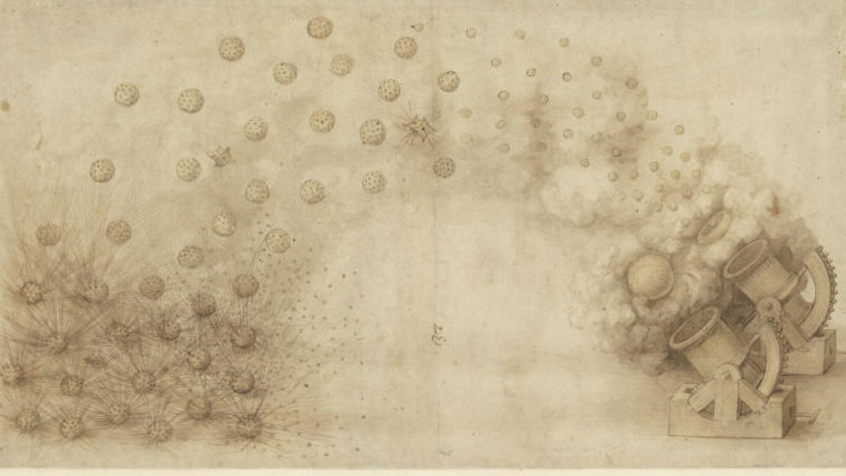 Leonardo da Vinci, Codice Atlantico, foglio 33. Studio di due mortai. copyright Veneranda Biblioteca Ambrosiana