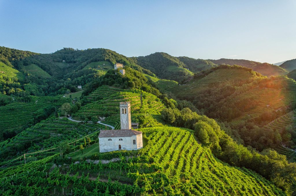 Paesaggio del Conegliano Valdobbiadene Prosecco riconosciuto Patrimonio Unesco